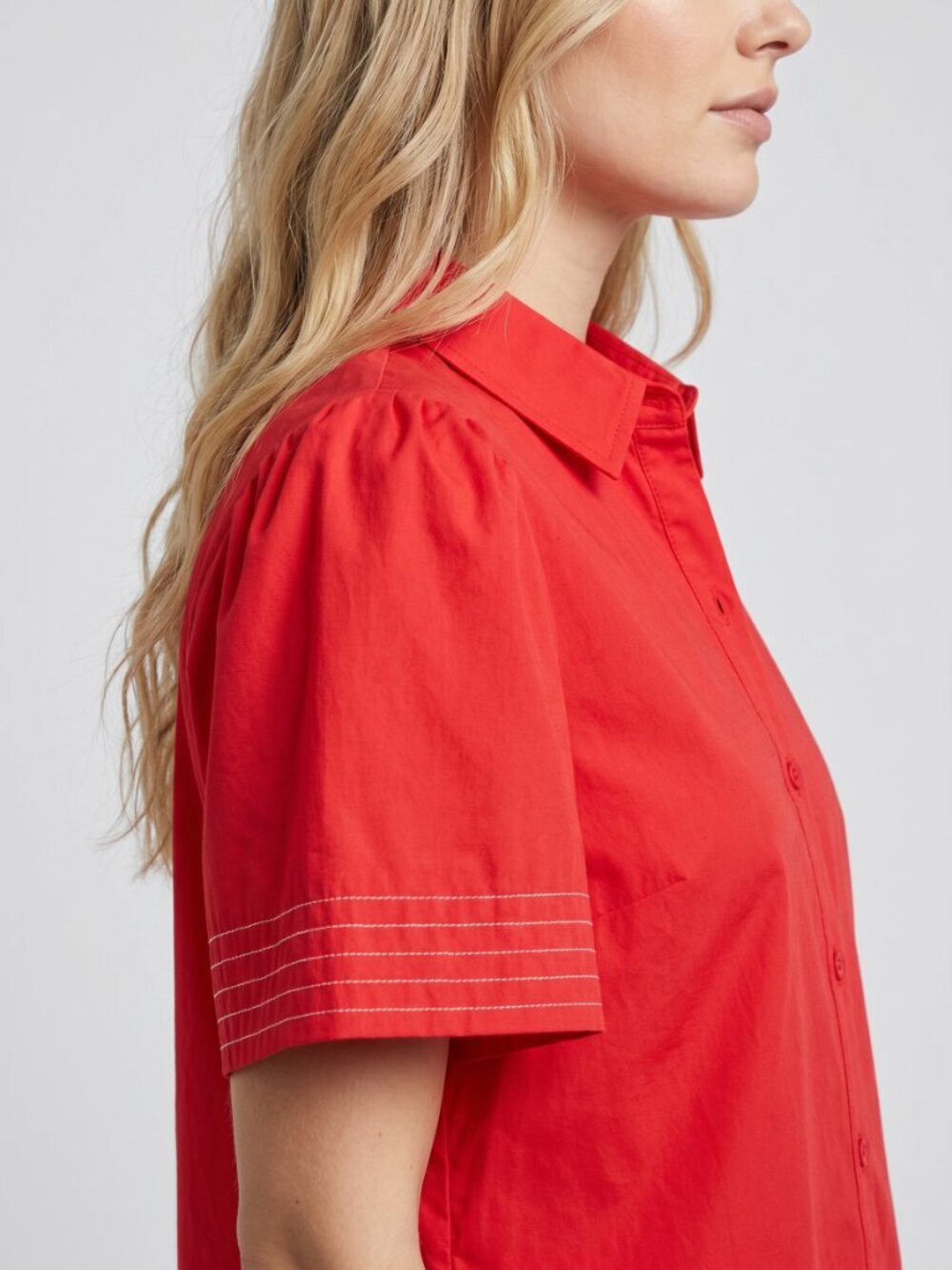 Women’s Cotton Coral Button Down Shirt Dress Short Sleeve Collared Mini Pocket - Picture 3 of 5